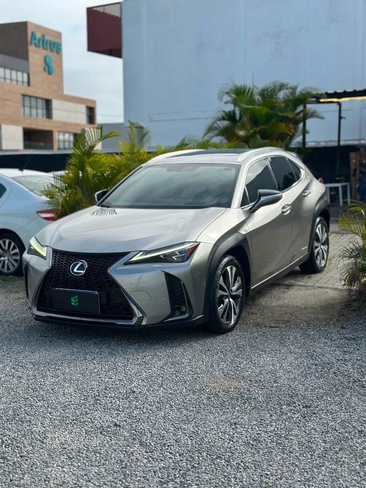 Lexus UX 250h na cor cinza, vista dianteira em três quartos