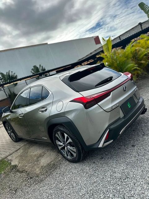 Lexus UX 250h na cor cinza, vista traseira em três quartos